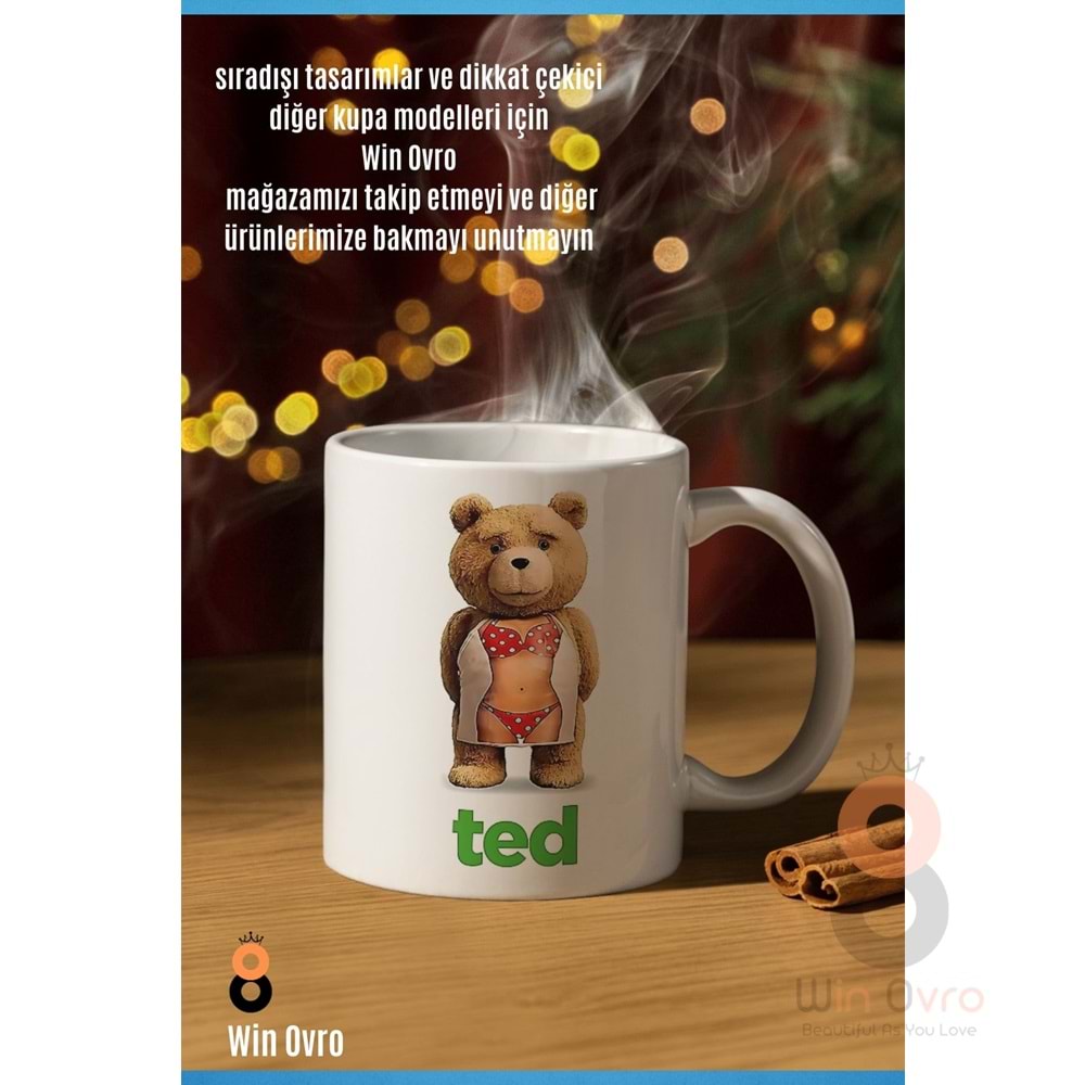 Win Ovro Premium Beyaz Porselen Hediye Çift Yön Baskılı Kupa Bardak - Ayı Teddy Bear 06