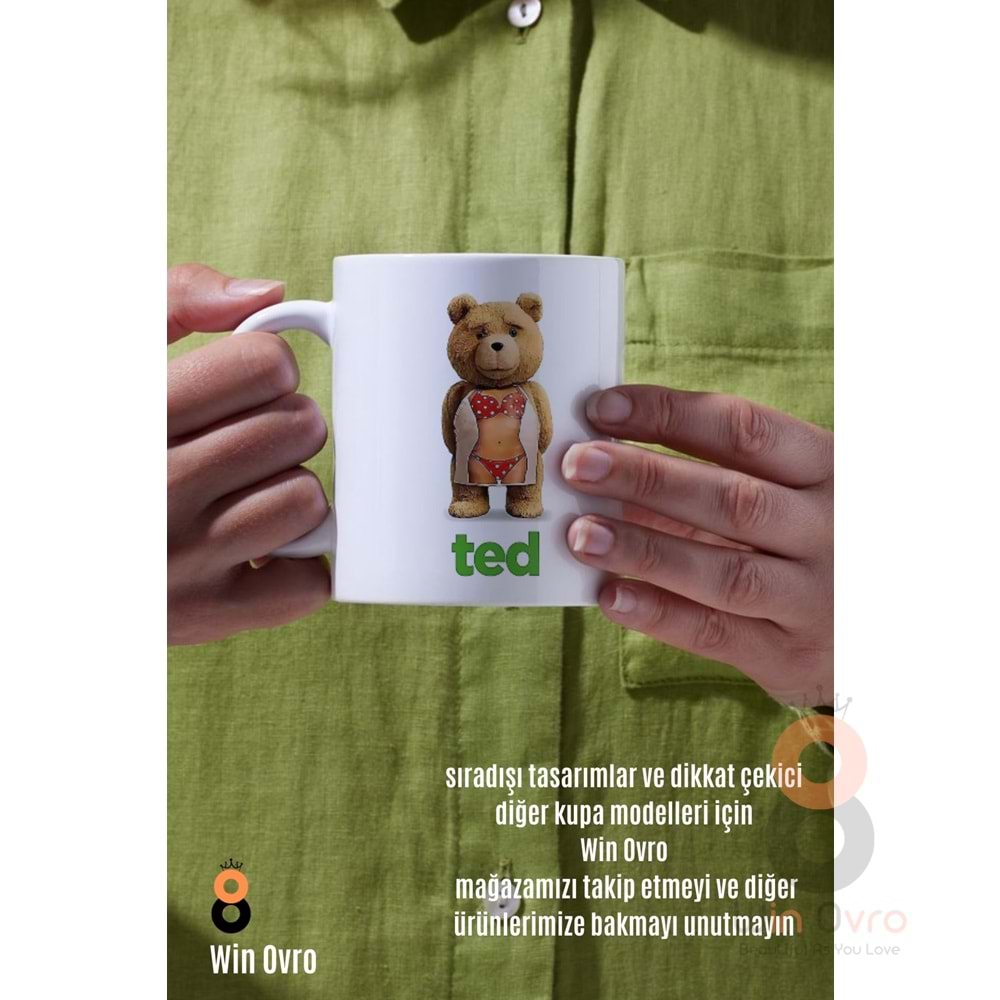 Win Ovro Premium Beyaz Porselen Hediye Çift Yön Baskılı Kupa Bardak - Ayı Teddy Bear 06
