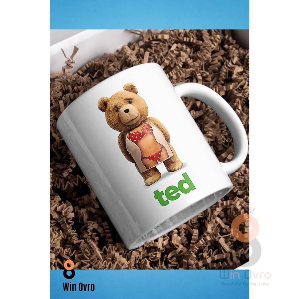Win Ovro Premium Beyaz Porselen Hediye Çift Yön Baskılı Kupa Bardak - Ayı Teddy Bear 06