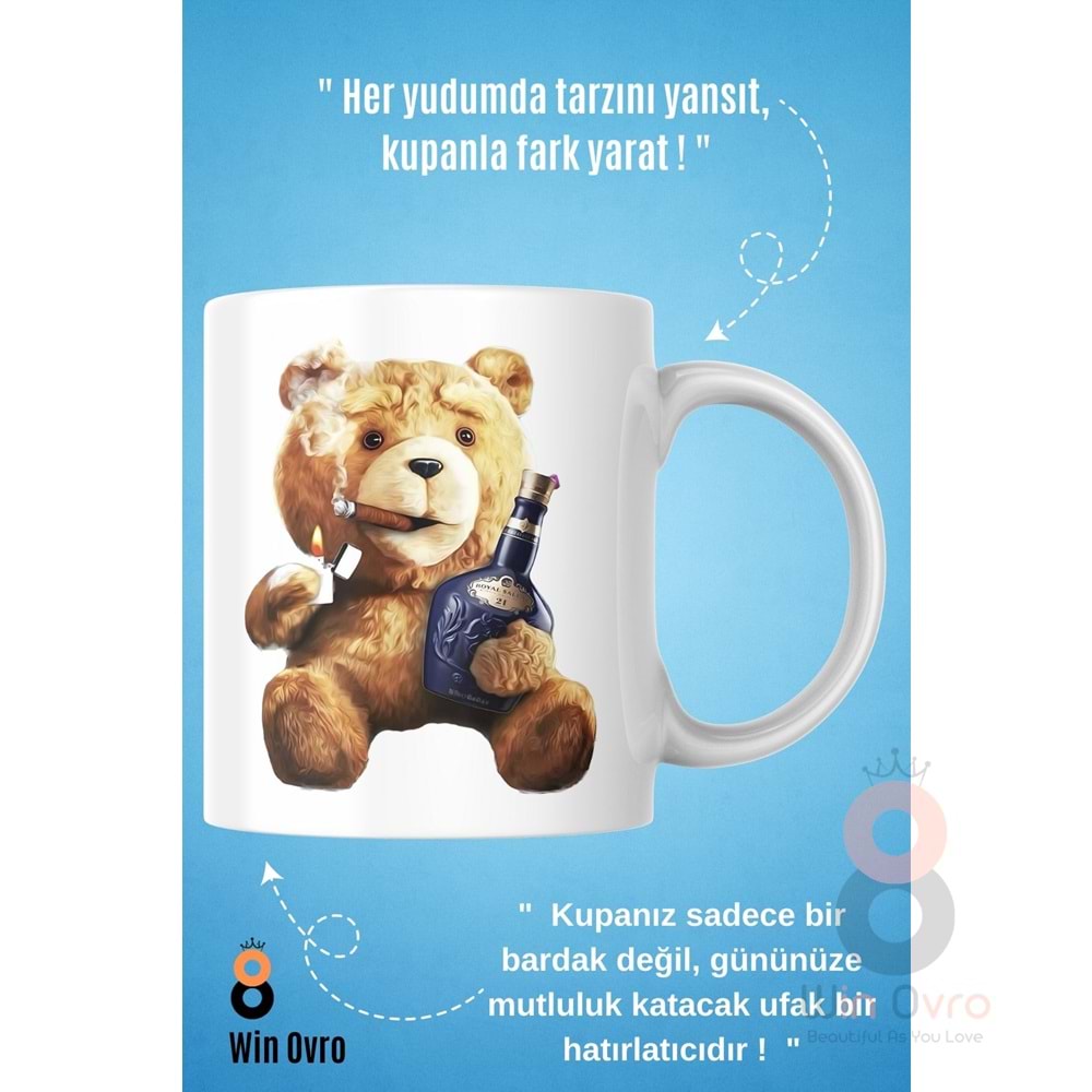 Win Ovro Premium Beyaz Porselen Hediye Çift Yön Baskılı Kupa Bardak - Ayı Teddy Bear 07