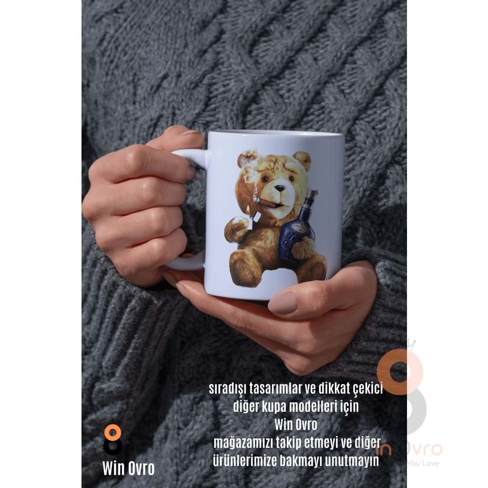 Win Ovro Premium Beyaz Porselen Hediye Çift Yön Baskılı Kupa Bardak - Ayı Teddy Bear 07