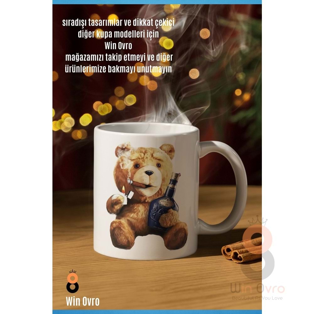 Win Ovro Premium Beyaz Porselen Hediye Çift Yön Baskılı Kupa Bardak - Ayı Teddy Bear 07