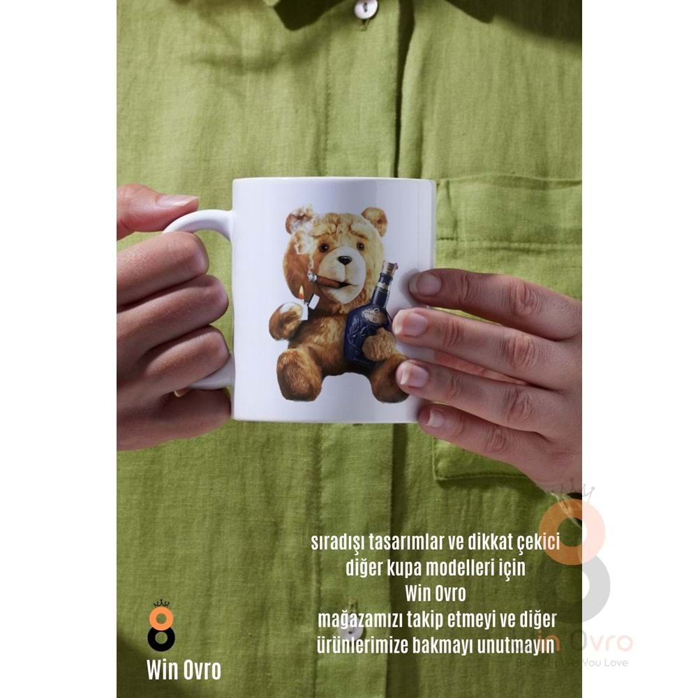 Win Ovro Premium Beyaz Porselen Hediye Çift Yön Baskılı Kupa Bardak - Ayı Teddy Bear 07