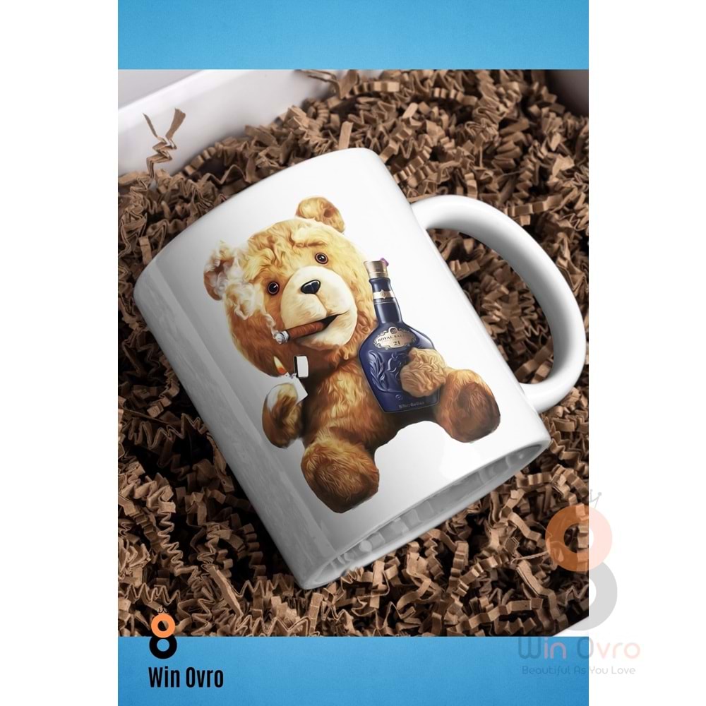 Win Ovro Premium Beyaz Porselen Hediye Çift Yön Baskılı Kupa Bardak - Ayı Teddy Bear 07