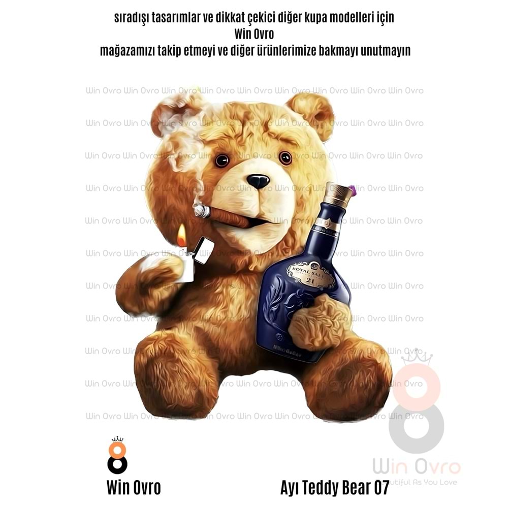 Win Ovro Premium Beyaz Porselen Hediye Çift Yön Baskılı Kupa Bardak - Ayı Teddy Bear 07