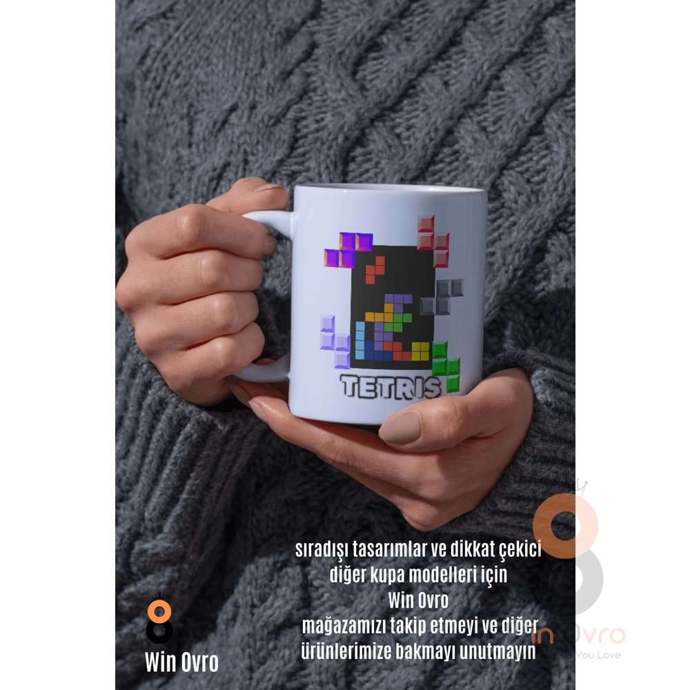 Win Ovro Premium Beyaz Porselen Hediye Çift Yön Baskılı Kupa Bardak - Tetris