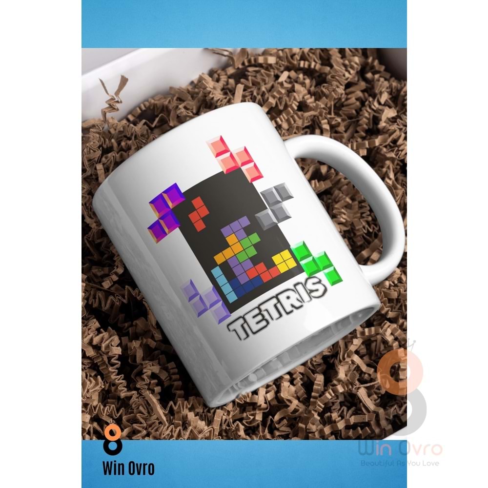 Win Ovro Premium Beyaz Porselen Hediye Çift Yön Baskılı Kupa Bardak - Tetris