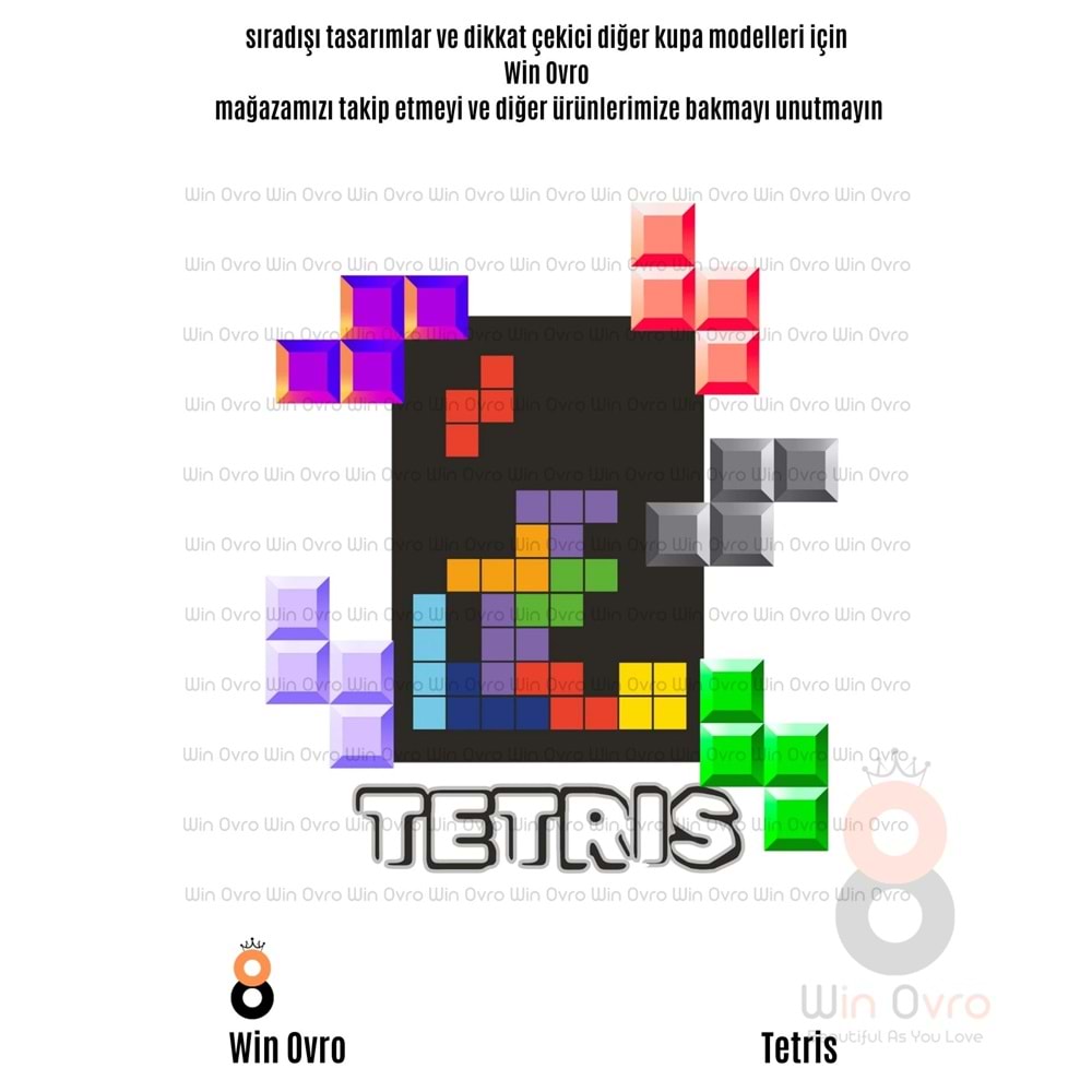 Win Ovro Premium Beyaz Porselen Hediye Çift Yön Baskılı Kupa Bardak - Tetris