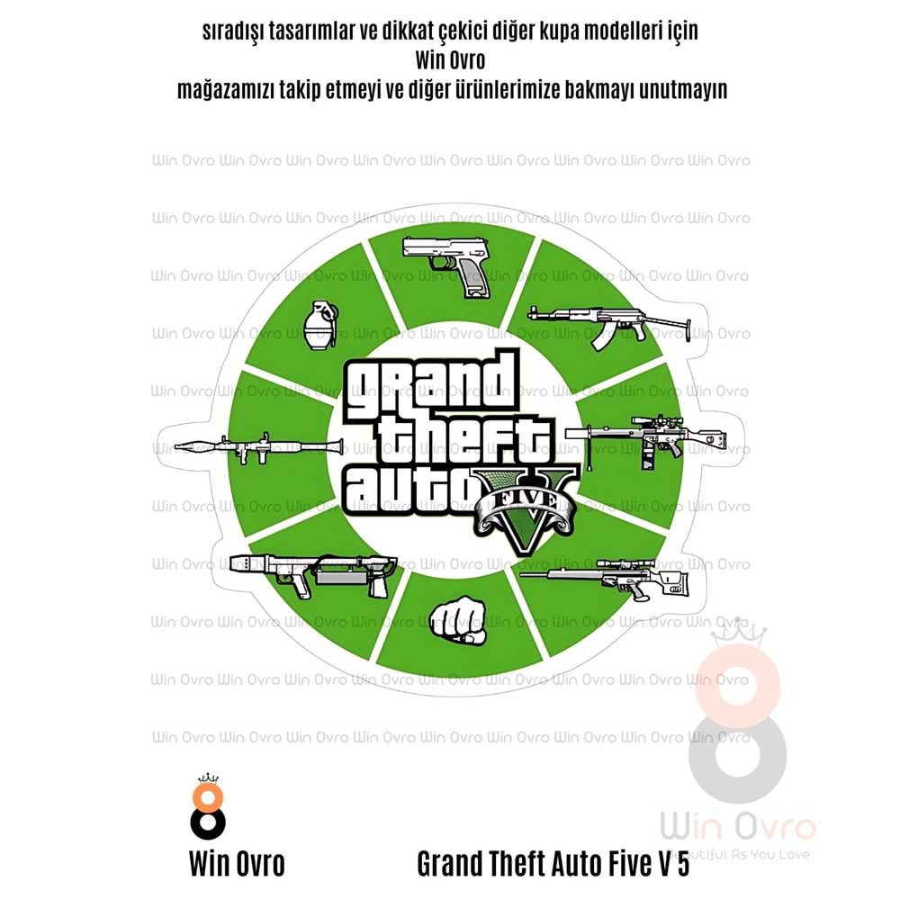 Win Ovro Premium Beyaz Porselen Hediye Çift Yön Baskılı Kupa Bardak - Grand Theft Auto Five V 5