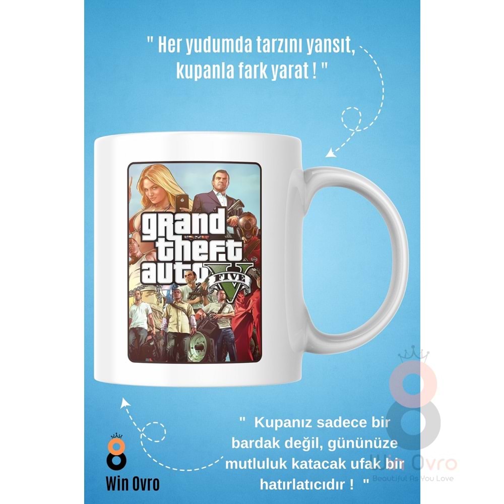 Win Ovro Premium Beyaz Porselen Hediye Çift Yön Baskılı Kupa Bardak - Grand Theft Auto Five V 5 - 01