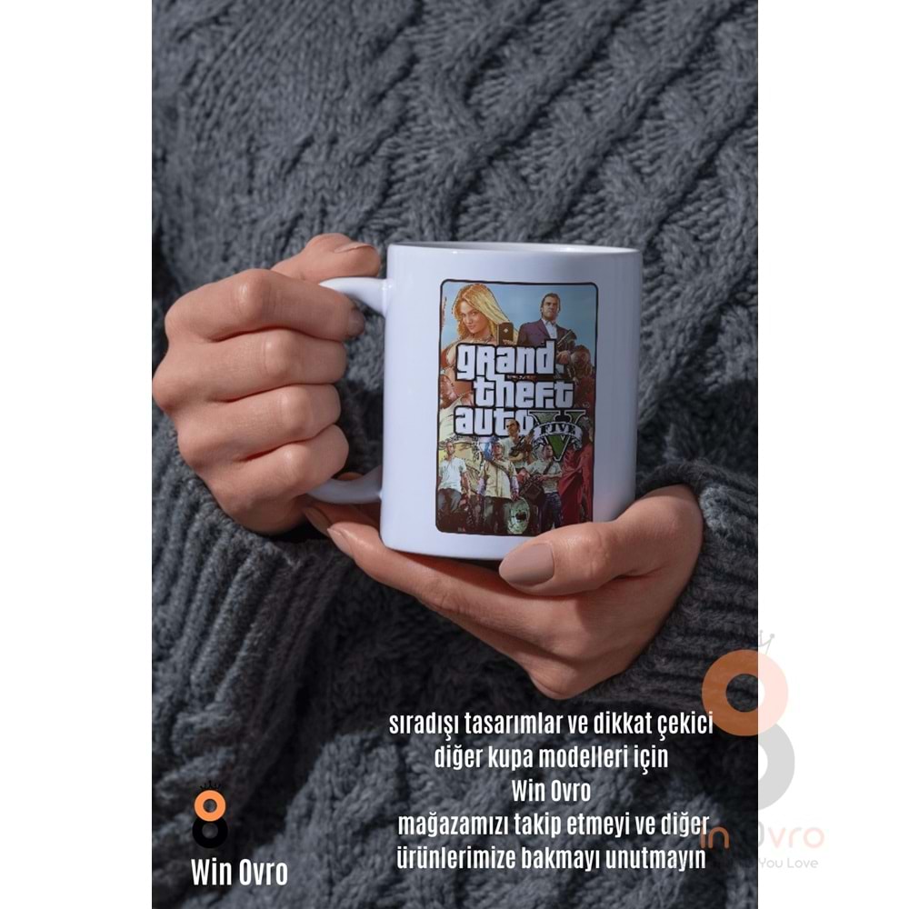 Win Ovro Premium Beyaz Porselen Hediye Çift Yön Baskılı Kupa Bardak - Grand Theft Auto Five V 5 - 01