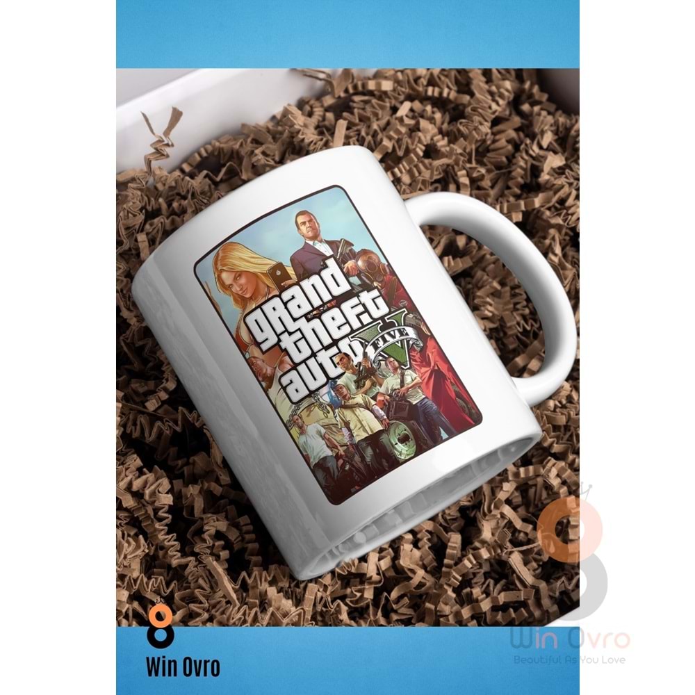Win Ovro Premium Beyaz Porselen Hediye Çift Yön Baskılı Kupa Bardak - Grand Theft Auto Five V 5 - 01