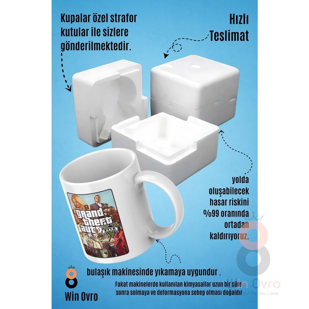 Win Ovro Premium Beyaz Porselen Hediye Çift Yön Baskılı Kupa Bardak - Grand Theft Auto Five V 5 - 01