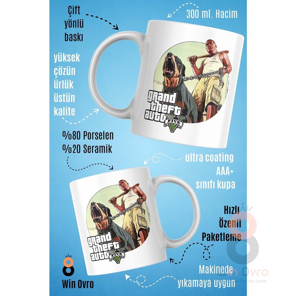 Win Ovro Premium Beyaz Porselen Hediye Çift Yön Baskılı Kupa Bardak - Grand Theft Auto Five V 5 - 02