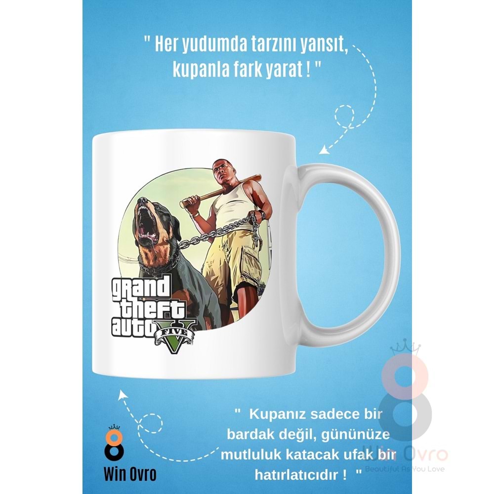 Win Ovro Premium Beyaz Porselen Hediye Çift Yön Baskılı Kupa Bardak - Grand Theft Auto Five V 5 - 02
