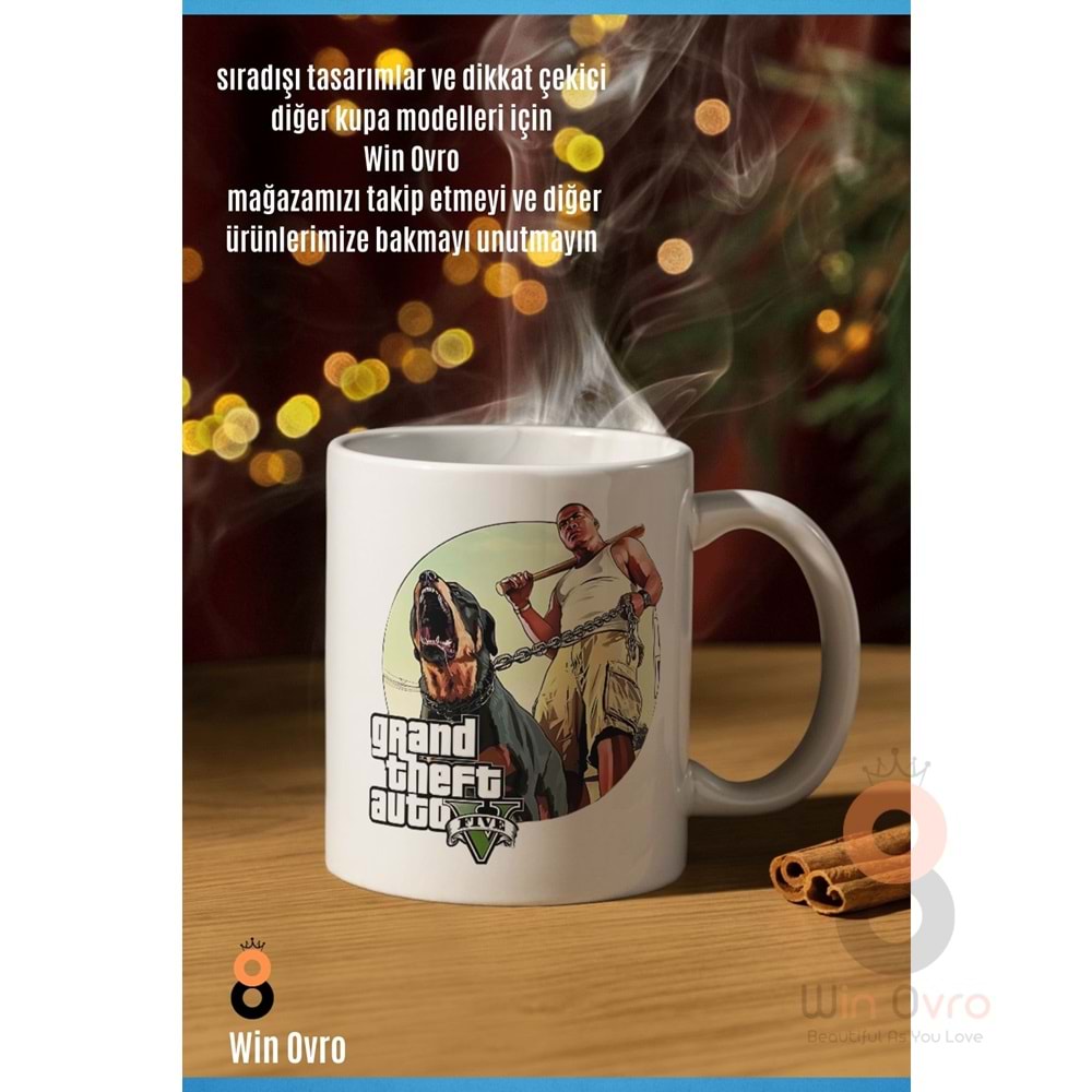 Win Ovro Premium Beyaz Porselen Hediye Çift Yön Baskılı Kupa Bardak - Grand Theft Auto Five V 5 - 02