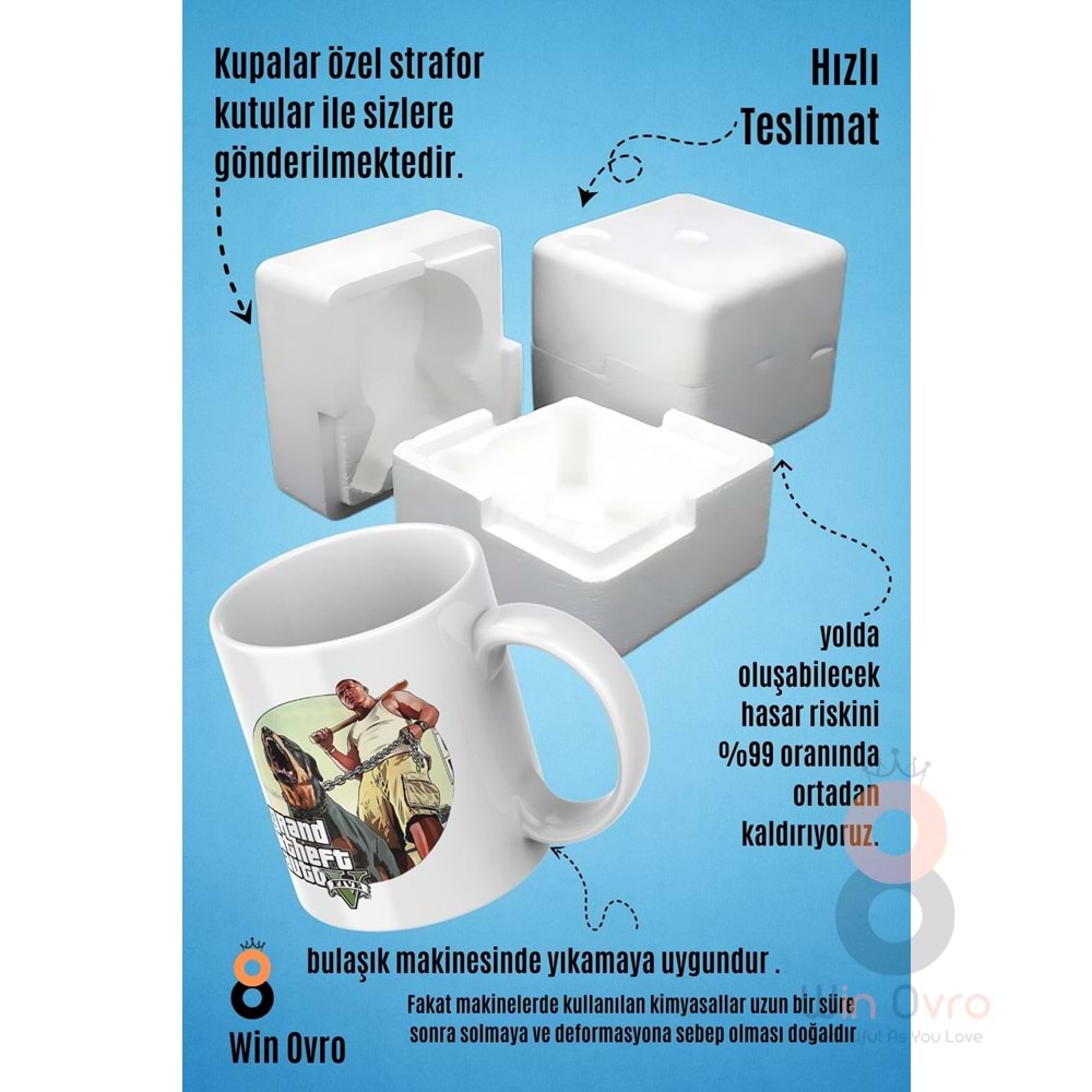 Win Ovro Premium Beyaz Porselen Hediye Çift Yön Baskılı Kupa Bardak - Grand Theft Auto Five V 5 - 02