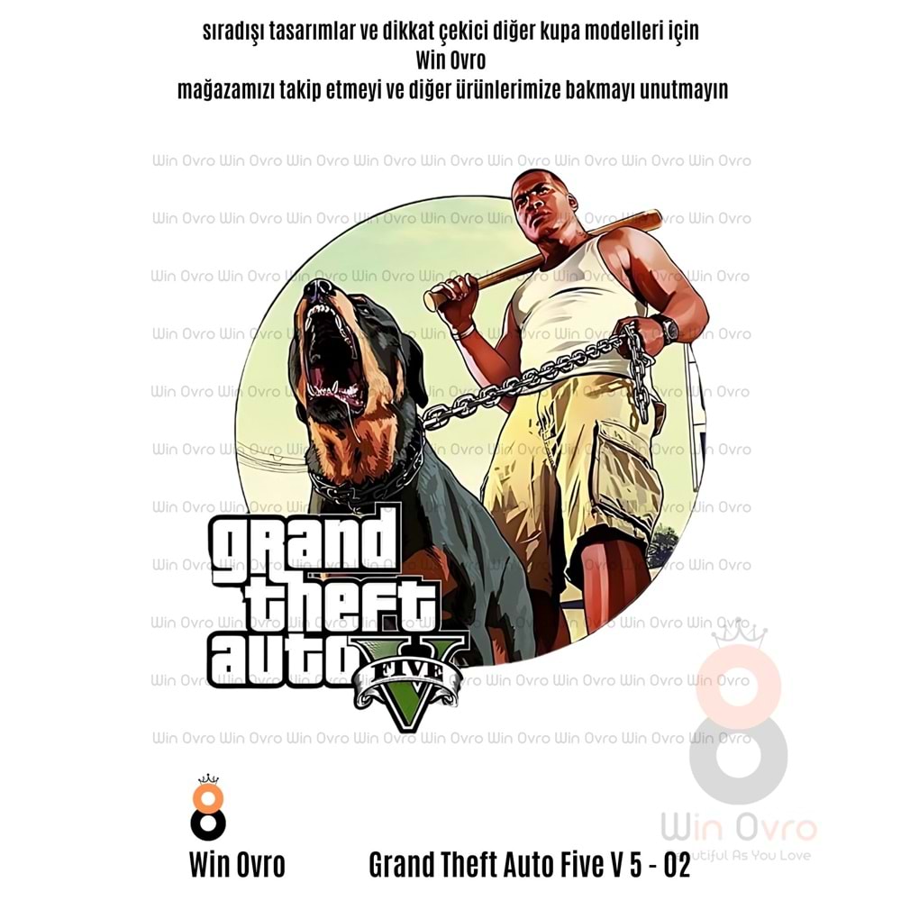Win Ovro Premium Beyaz Porselen Hediye Çift Yön Baskılı Kupa Bardak - Grand Theft Auto Five V 5 - 02