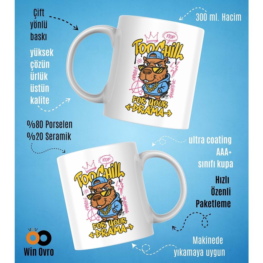 Win Ovro Premium Beyaz Porselen Hediye Çift Yön Baskılı Kupa Bardak - Too Chill For Your Drama