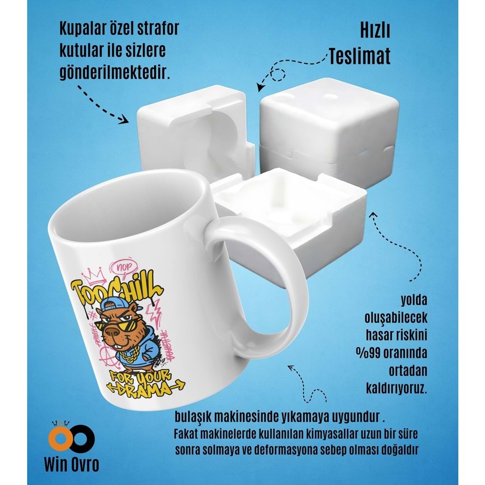 Win Ovro Premium Beyaz Porselen Hediye Çift Yön Baskılı Kupa Bardak - Too Chill For Your Drama