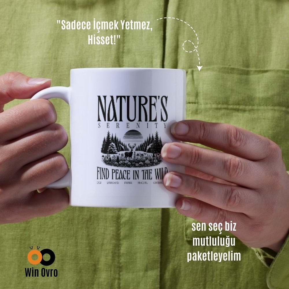 Win Ovro Premium Beyaz Porselen Hediye Çift Yön Baskılı Kupa Bardak - Nature s Serenity