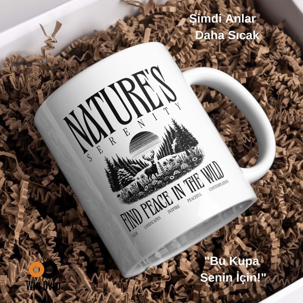 Win Ovro Premium Beyaz Porselen Hediye Çift Yön Baskılı Kupa Bardak - Nature s Serenity