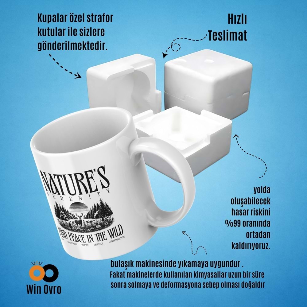 Win Ovro Premium Beyaz Porselen Hediye Çift Yön Baskılı Kupa Bardak - Nature s Serenity
