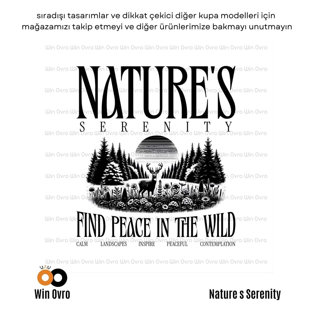 Win Ovro Premium Beyaz Porselen Hediye Çift Yön Baskılı Kupa Bardak - Nature s Serenity