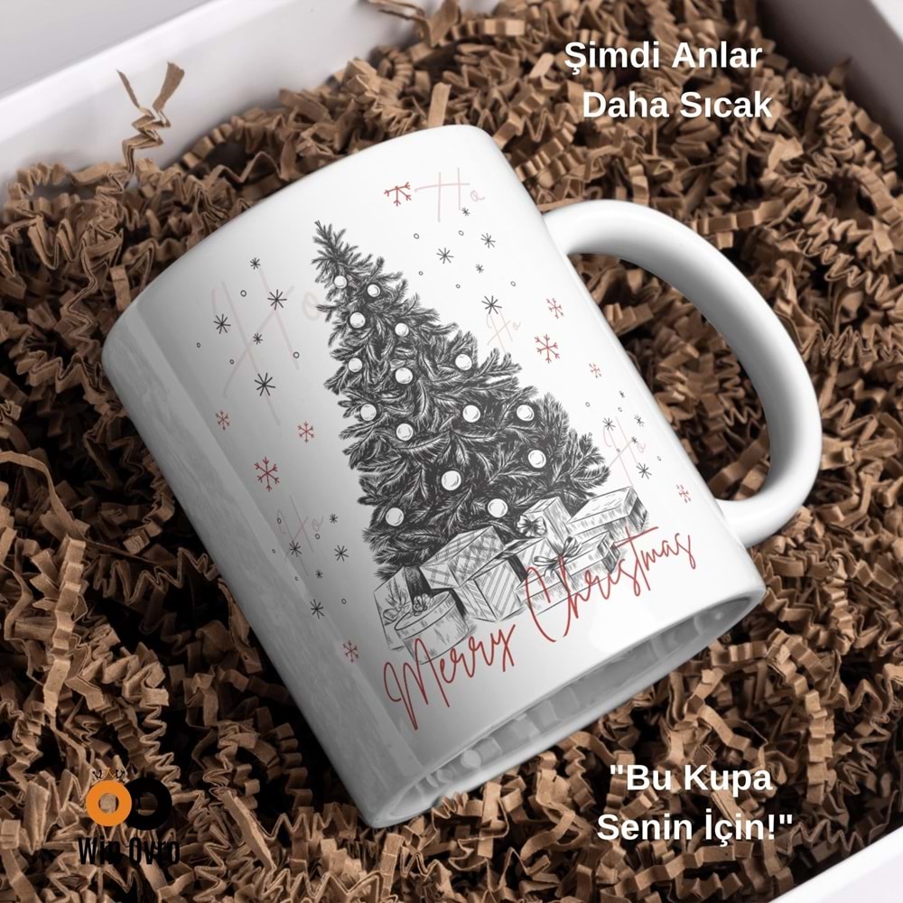 Win Ovro Premium Beyaz Porselen Hediye Çift Yön Baskılı Kupa Bardak - Merry Christmas Happy New Ye