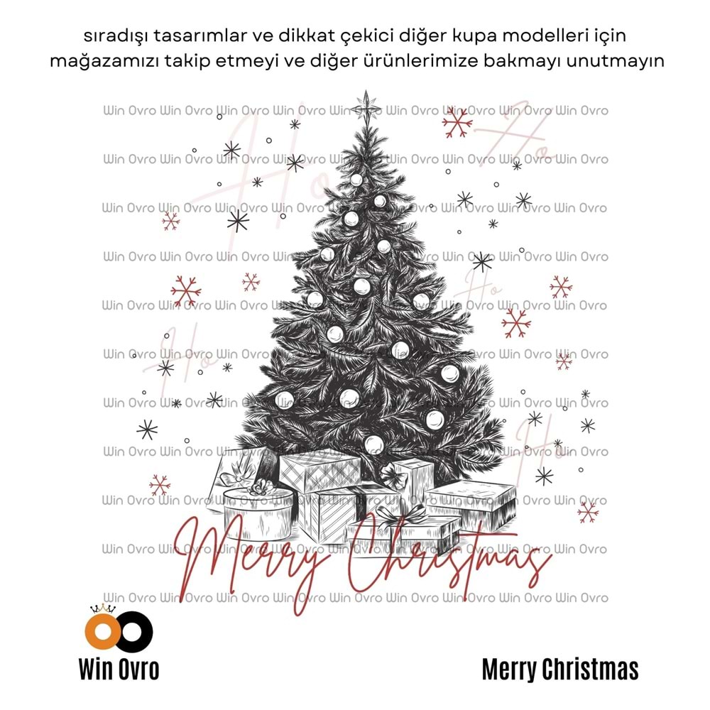 Win Ovro Premium Beyaz Porselen Hediye Çift Yön Baskılı Kupa Bardak - Merry Christmas Happy New Ye
