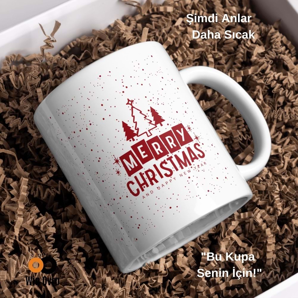 Win Ovro Premium Beyaz Porselen Hediye Çift Yön Baskılı Kupa Bardak - Merry Christmas Happy New 1