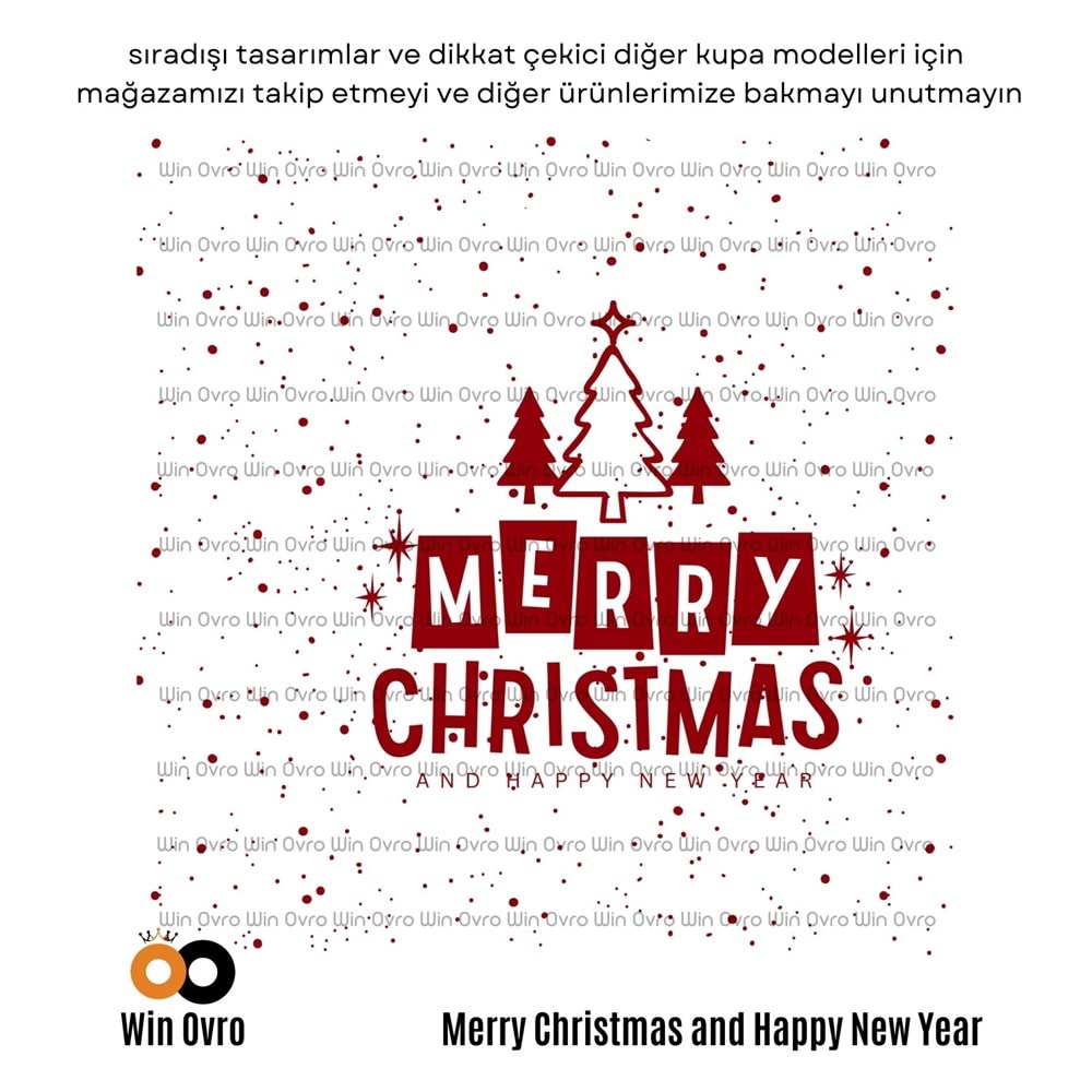 Win Ovro Premium Beyaz Porselen Hediye Çift Yön Baskılı Kupa Bardak - Merry Christmas Happy New 1
