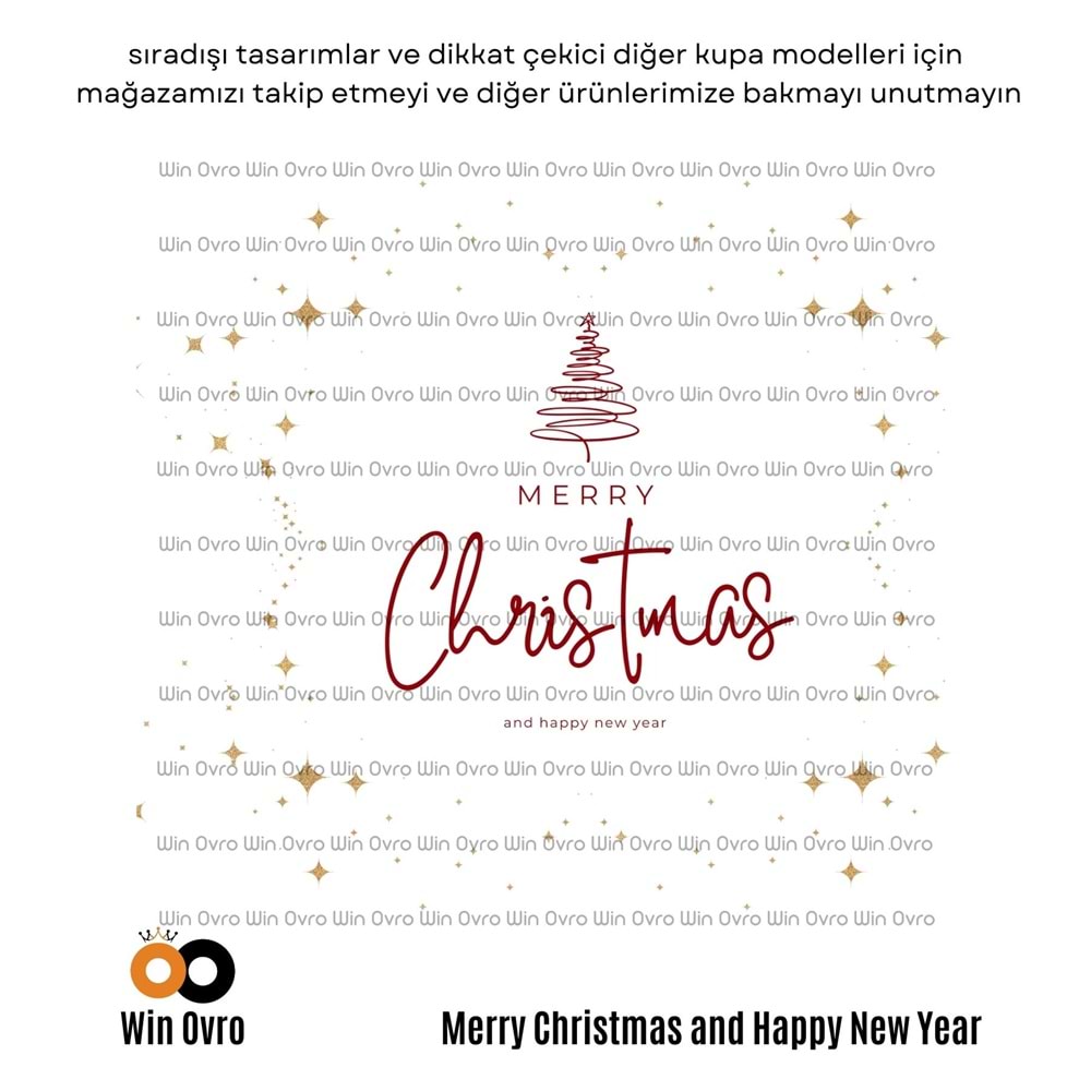 Win Ovro Premium Beyaz Porselen Hediye Çift Yön Baskılı Kupa Bardak - Merry Christmas Happy New 2
