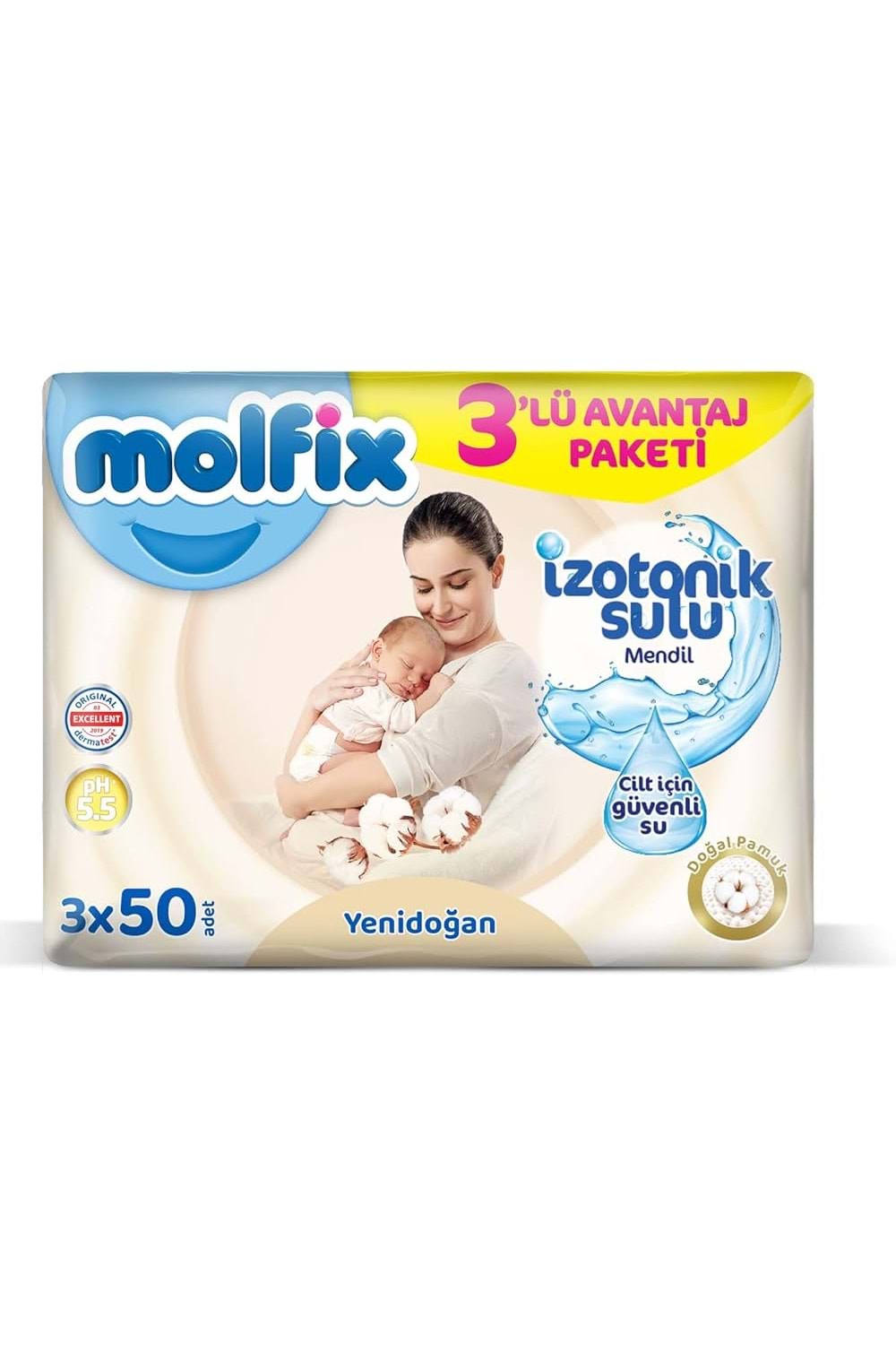 Molfix Yenidoğan İzotonik Sulu Islak Havlu 3 x 50 Yaprak