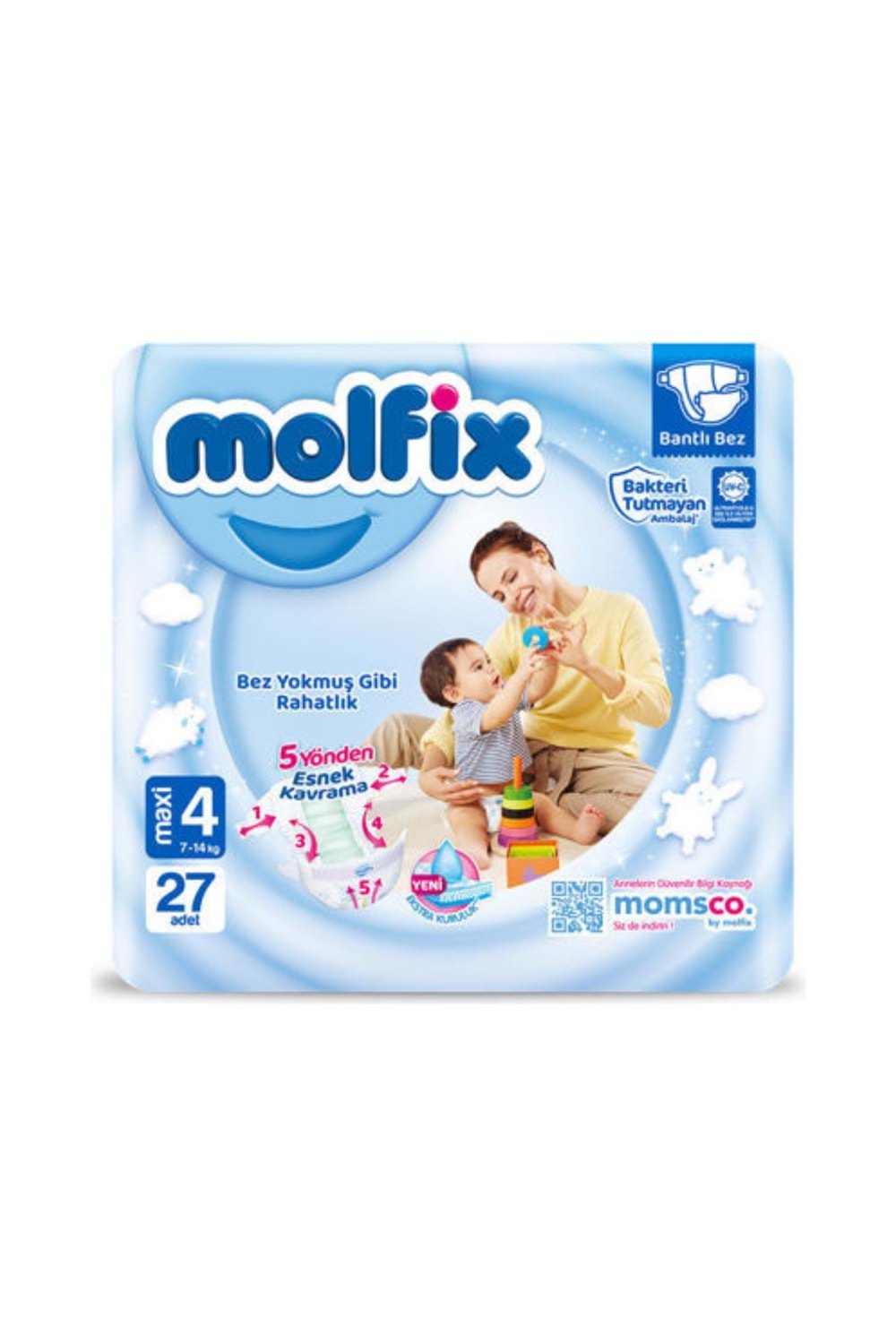 Molfix Bebek Bezi Maxi 4 Beden 7-14 kg 27'li Bantlı Bez
