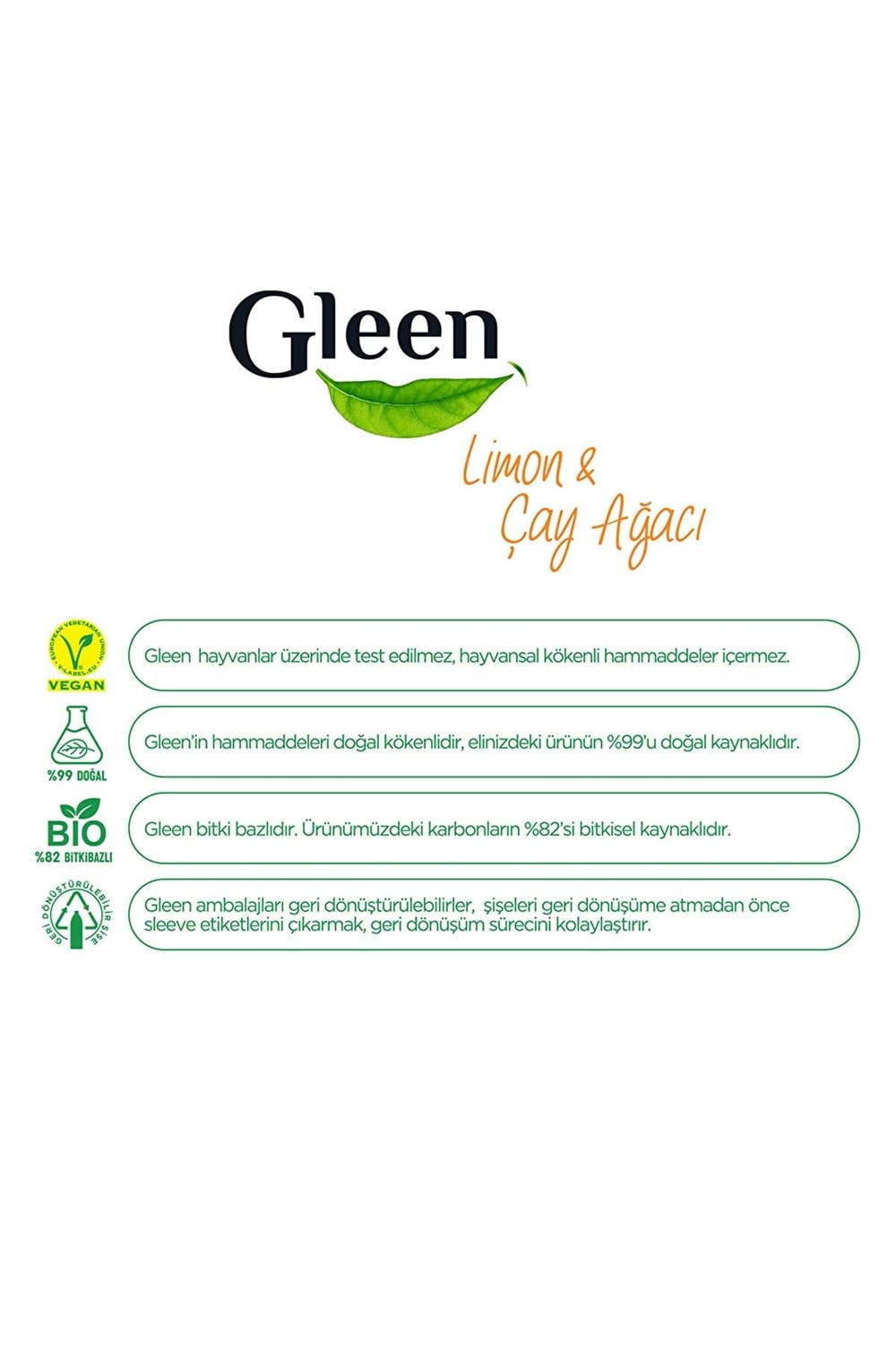 Gleen Organik Içerikli Vegan 1 Lt Limon-çay Ağacı Sprey Yüzey Temizleyici