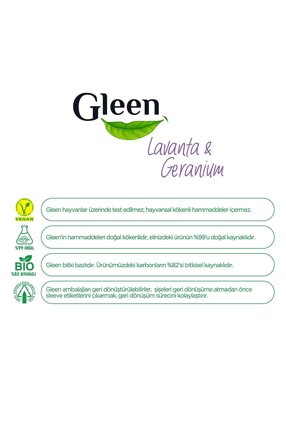 Gleen Organik Içerikli Vegan 1 Lt Lavanta-geranium Sprey Yüzey Temizleyici