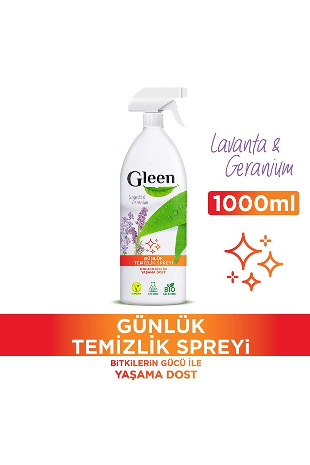 Gleen Organik Içerikli Vegan 1 Lt Lavanta-geranium Sprey Yüzey Temizleyici