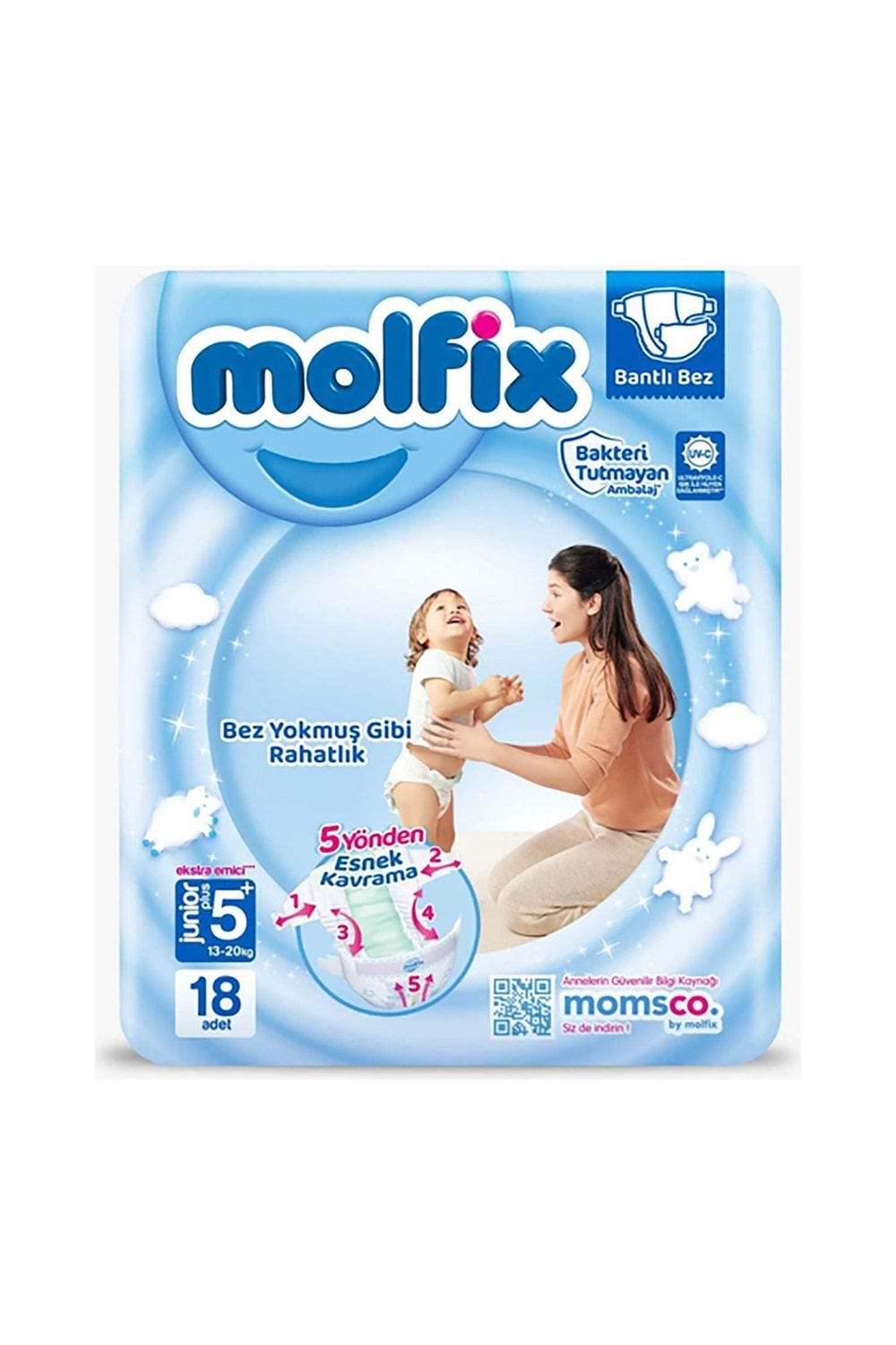 Molfix Bebek Bezi 3D 5+ Beden Junior Plus 13-20 kg 18'li Jumbo