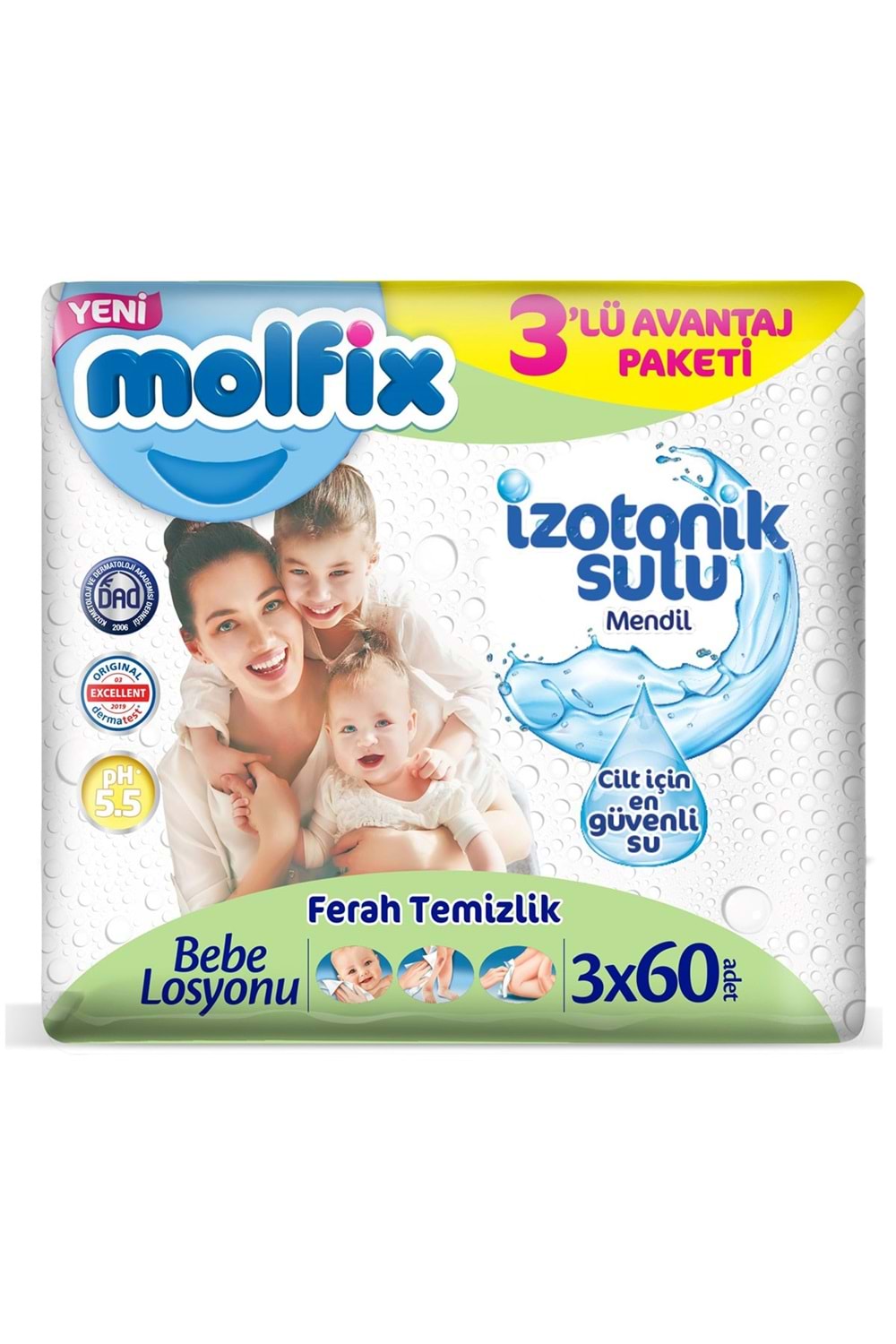 Molfix İzotonik Sulu Mendil Ferah Temizlik 3x60 Adet