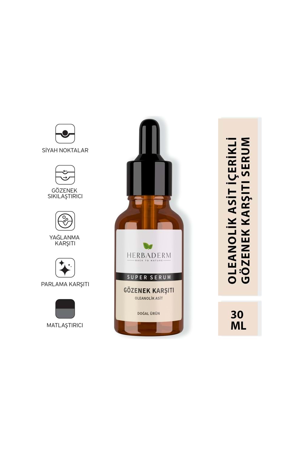 Herbaderm Süper Serum (Oleanolik Asit) Gözenek Karşıtı 30 Ml
