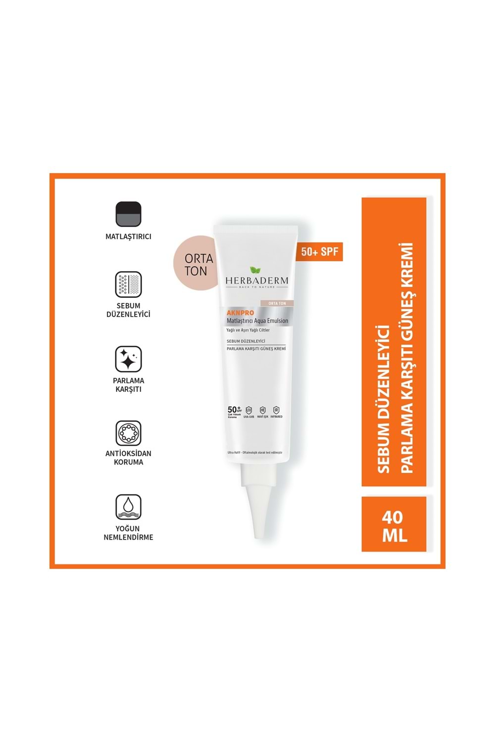 Herbaderm Aknpro Tam Spektrum Koruma Sebum Düzenleyici Yağlı Cilt Renkli Orta Ton