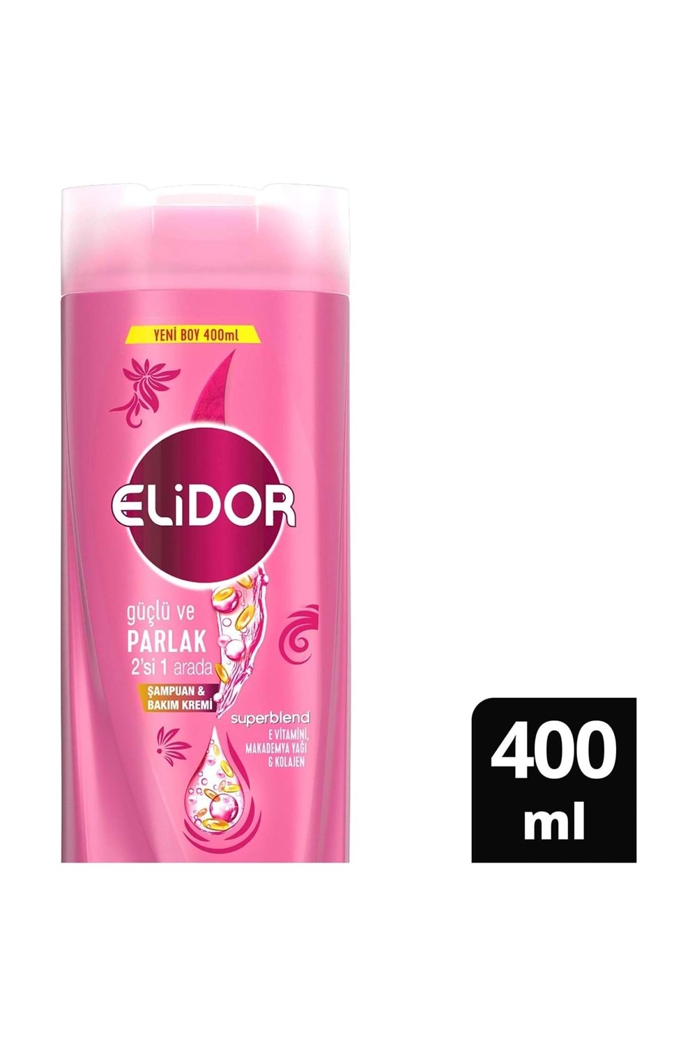 Elidor Superblend 2'si 1 Arada Şampuan ve Saç Bakım Kremi Güçlü ve Parlak E Vitamini Makademya Yağı 400 ml