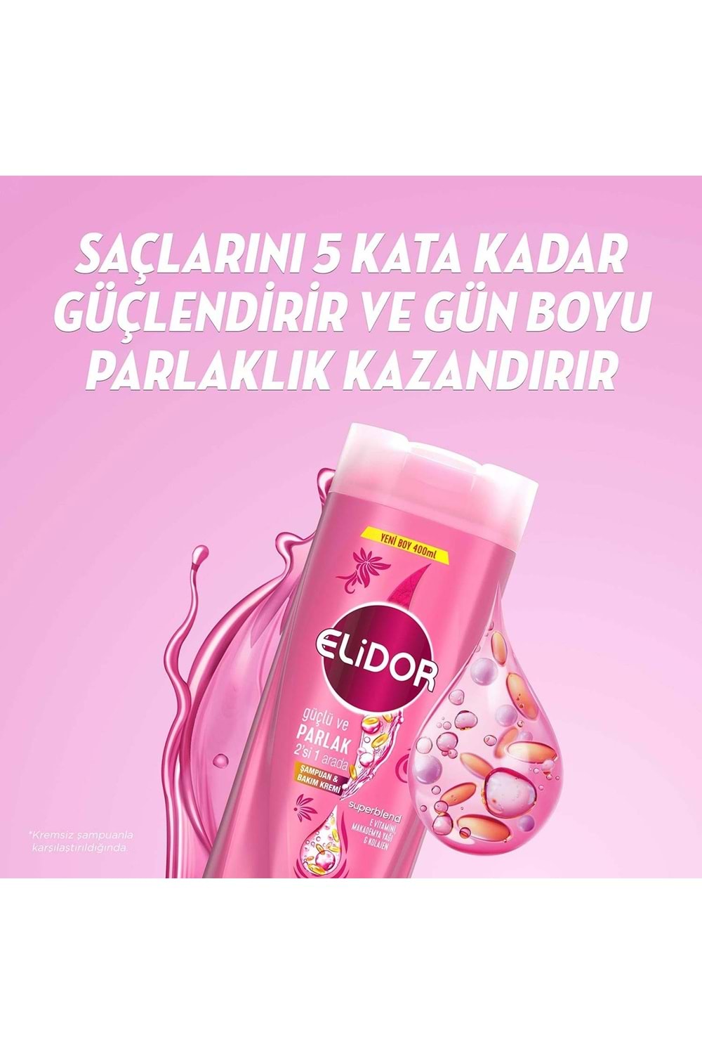 Elidor Superblend 2'si 1 Arada Şampuan ve Saç Bakım Kremi Güçlü ve Parlak E Vitamini Makademya Yağı 400 ml