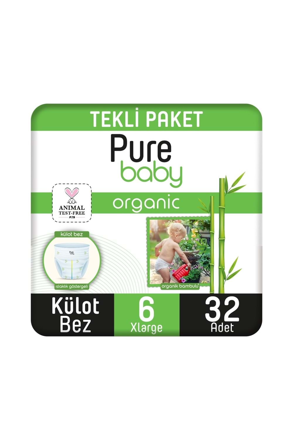 Pure Baby Organik Bambu Özlü Külot Bez 2'Li Paket 6 Numara Xlarge 32 Adet