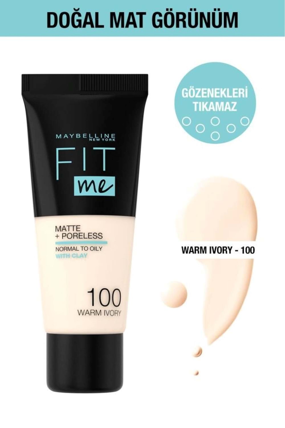 Maybelline New York Fit Me Matte Poreless Fondöten - 100 Warm Ivory