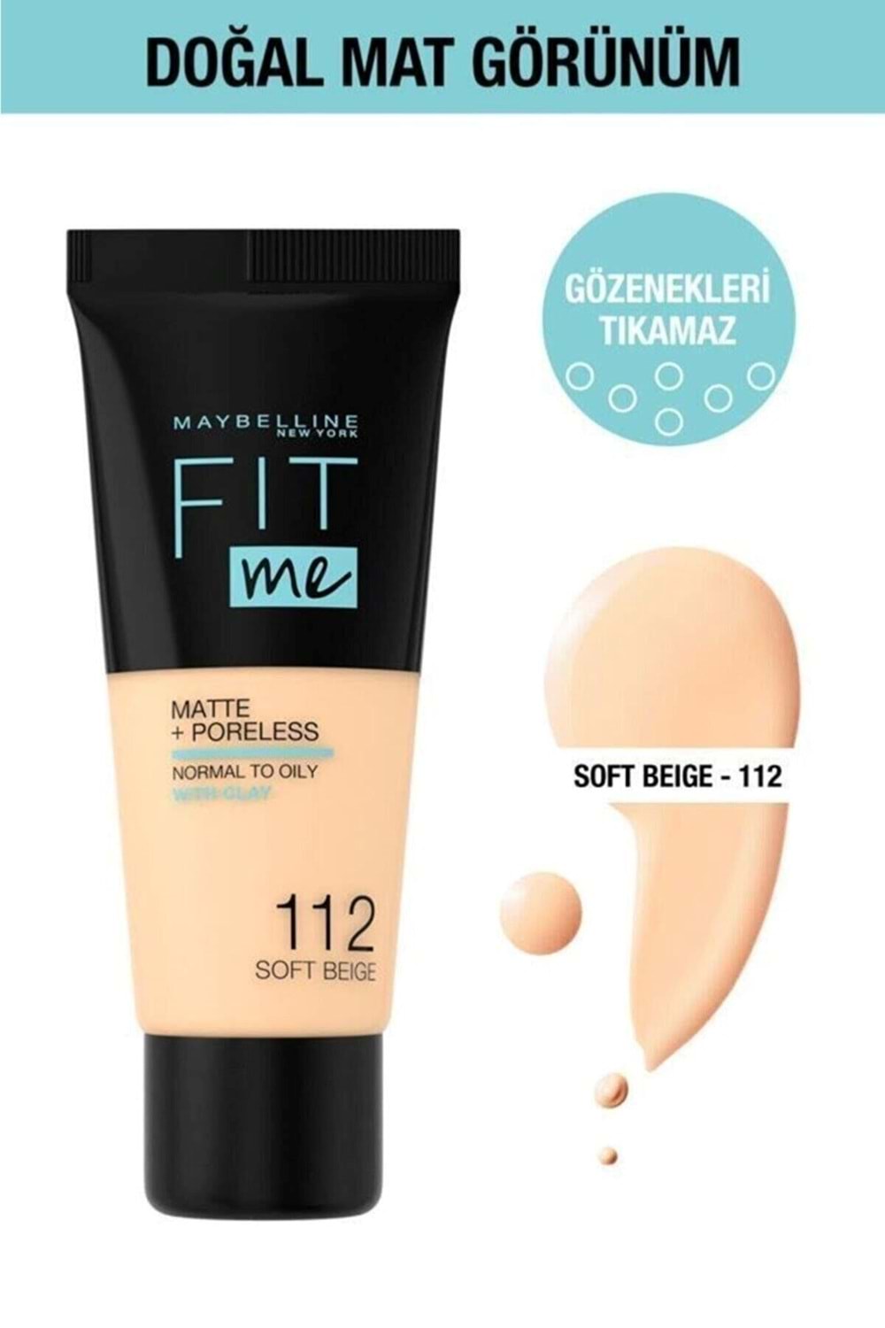 Maybelline New York Fit Me Matte+Poreless Fondöten - 112 Soft Beige