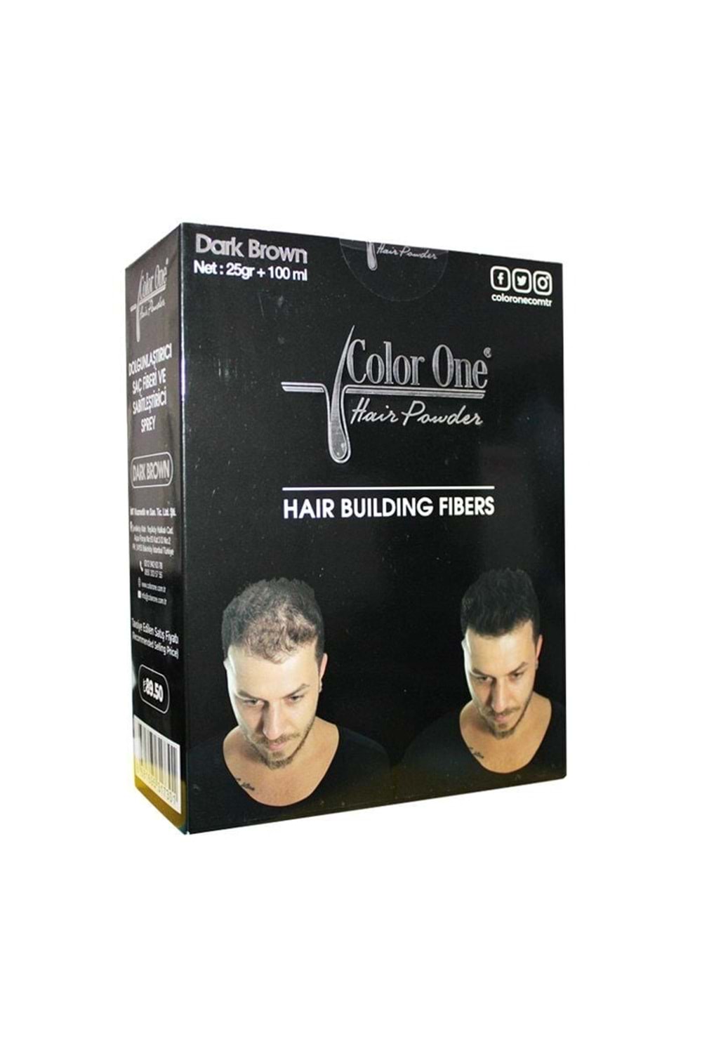 Color One Dolgunlaştırıcı Saç Fiberi + Sabitleştirici Koyu Kahve 25Gr + 100ML