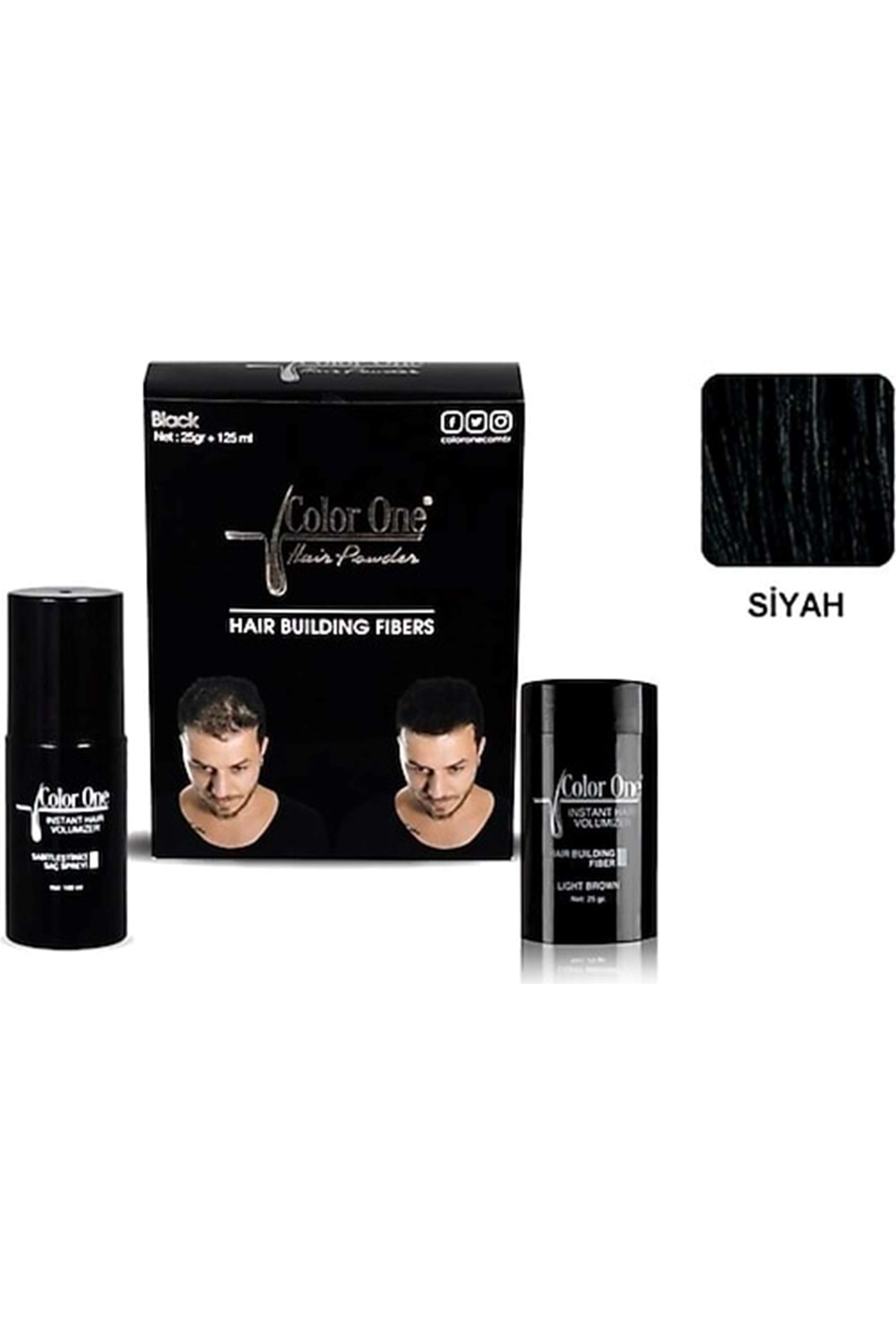 Color One Dolgunlaştırıcı Saç Fiberi (25 gr + Sprey) Siyah