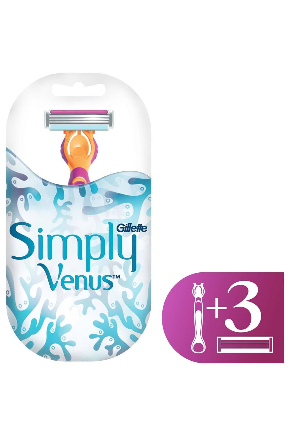 Gillette Simply Venus 3 Tıraş Makinesi + 3 Yedek Tıraş Bıçağı